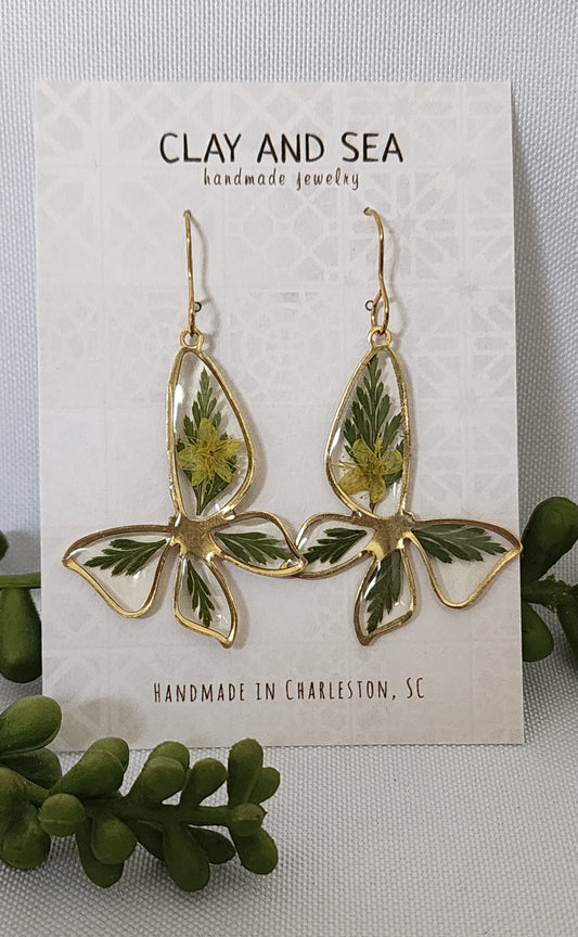 Real Pressed Flower Earrings In Butterfly - Multiple Colors