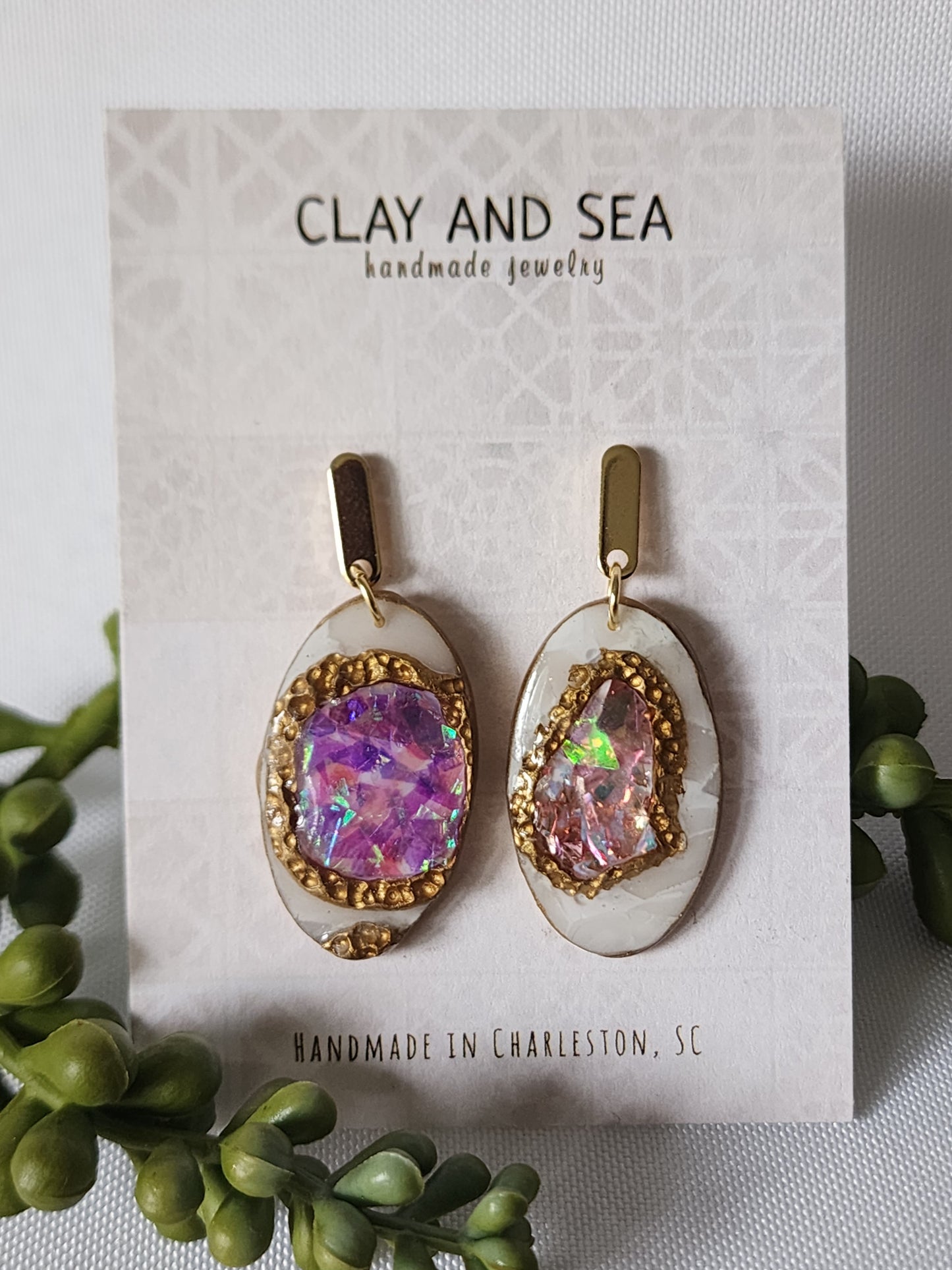 Oval Gem Drop Earrings