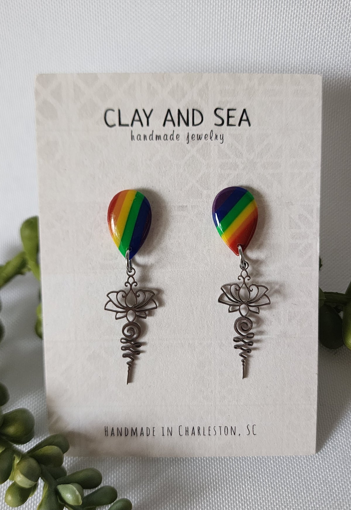 Rainbow Stripe Earrings in Unalome Lotus