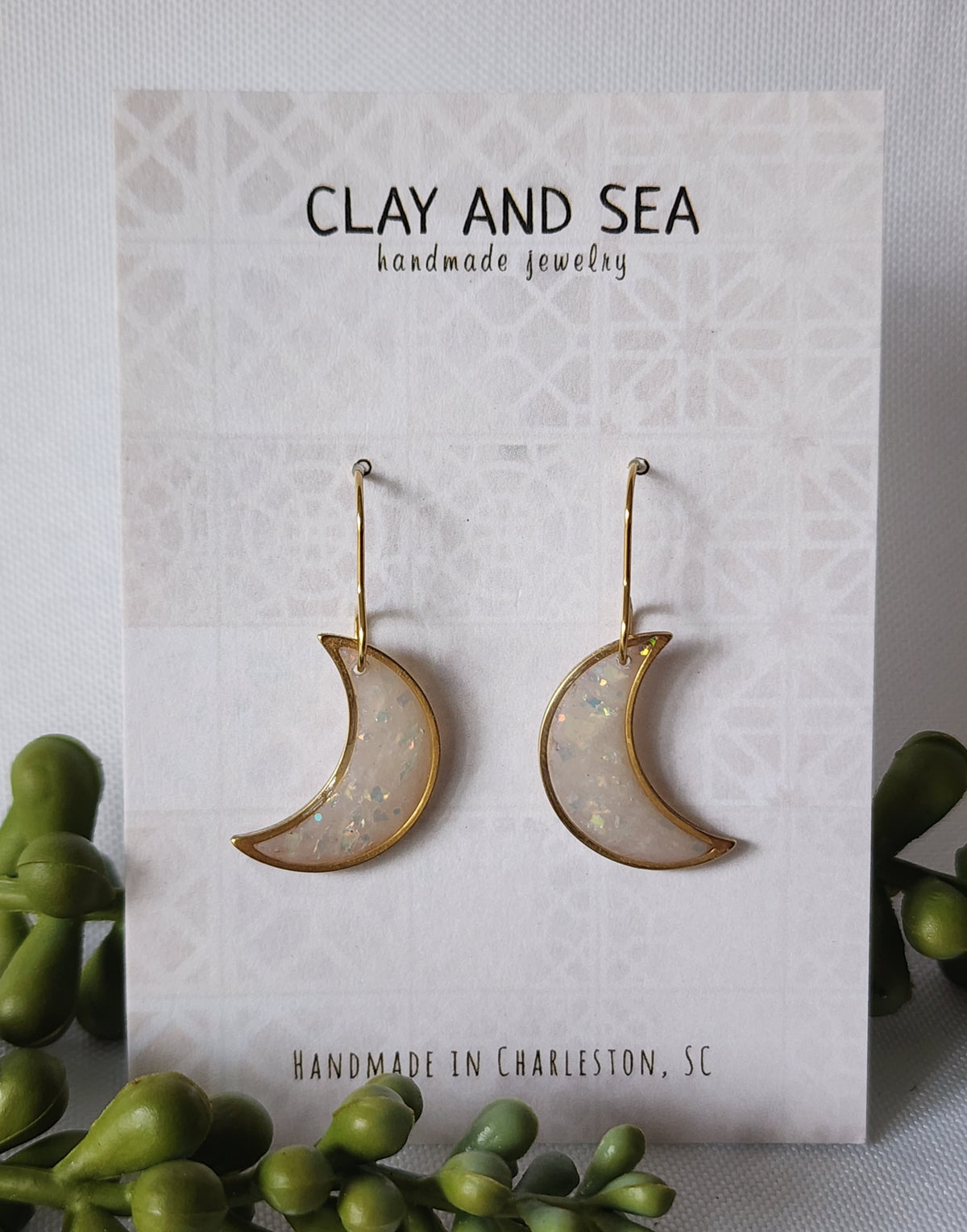 Opal Earrings in Moon Drop