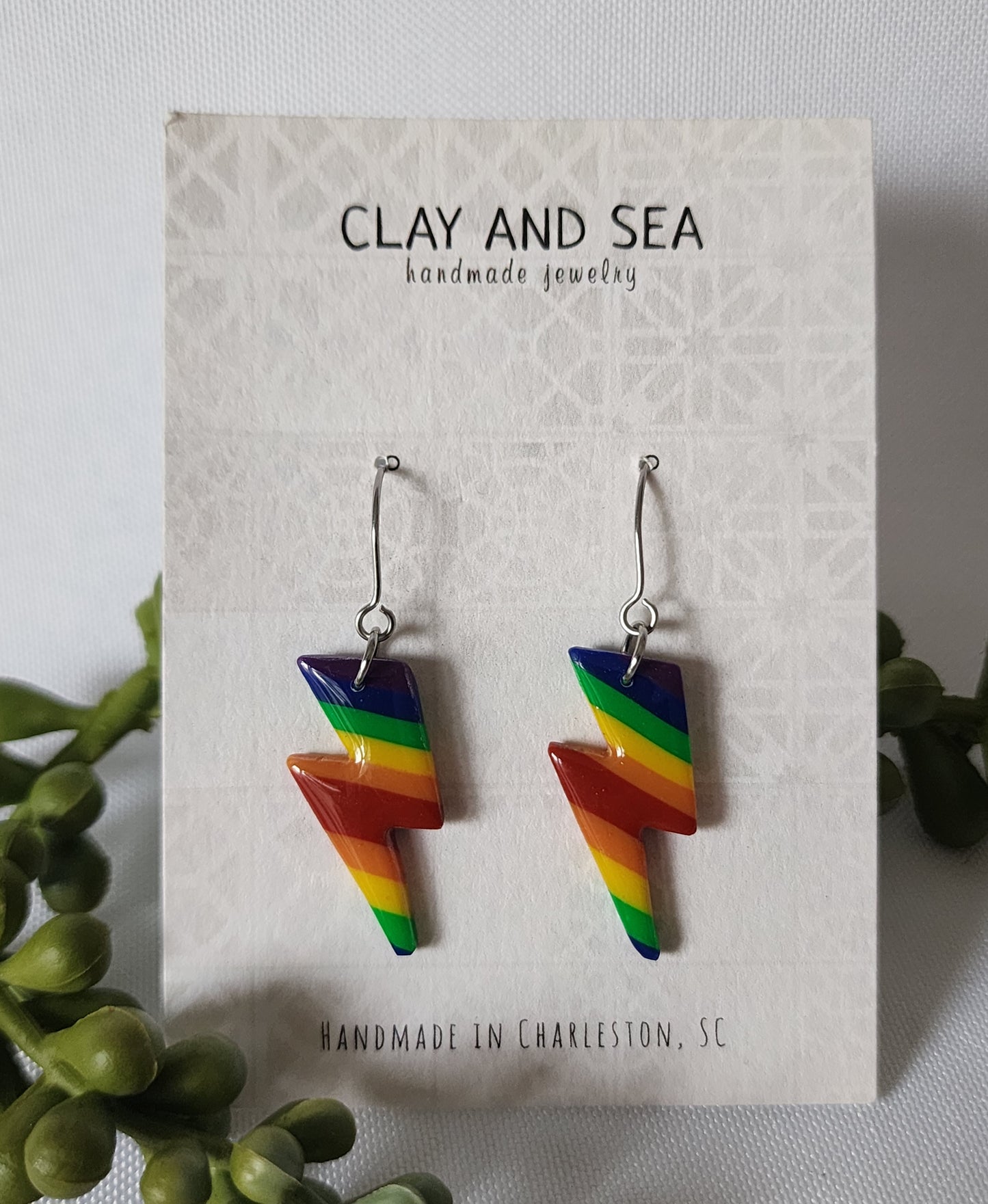 Rainbow Stripe Earrings in Lightning Bolt