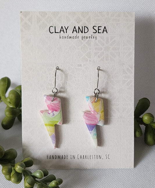 Painted Pastel Earrings in Lightning Bolt