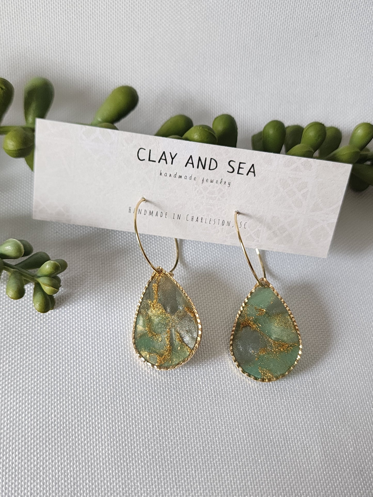 Gold Rimmed Teardrop Earrings Multiple Colors and Designs