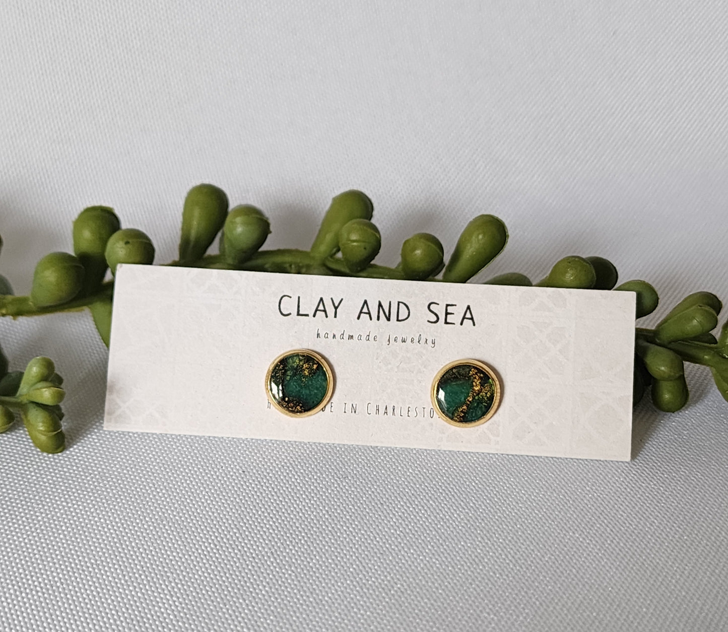 Dark Green Stud Earrings