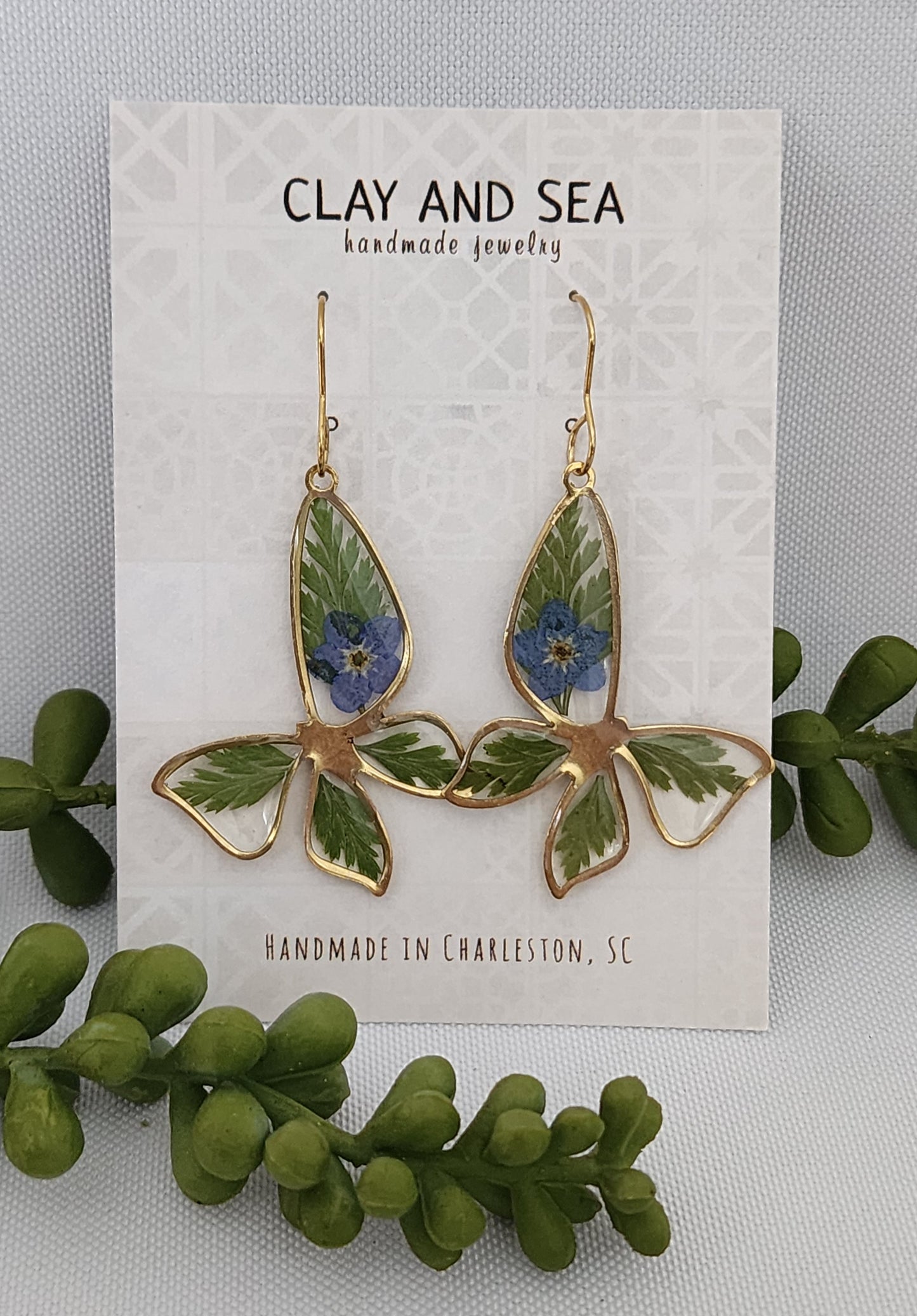 Real Pressed Flower Earrings In Butterfly - Multiple Colors