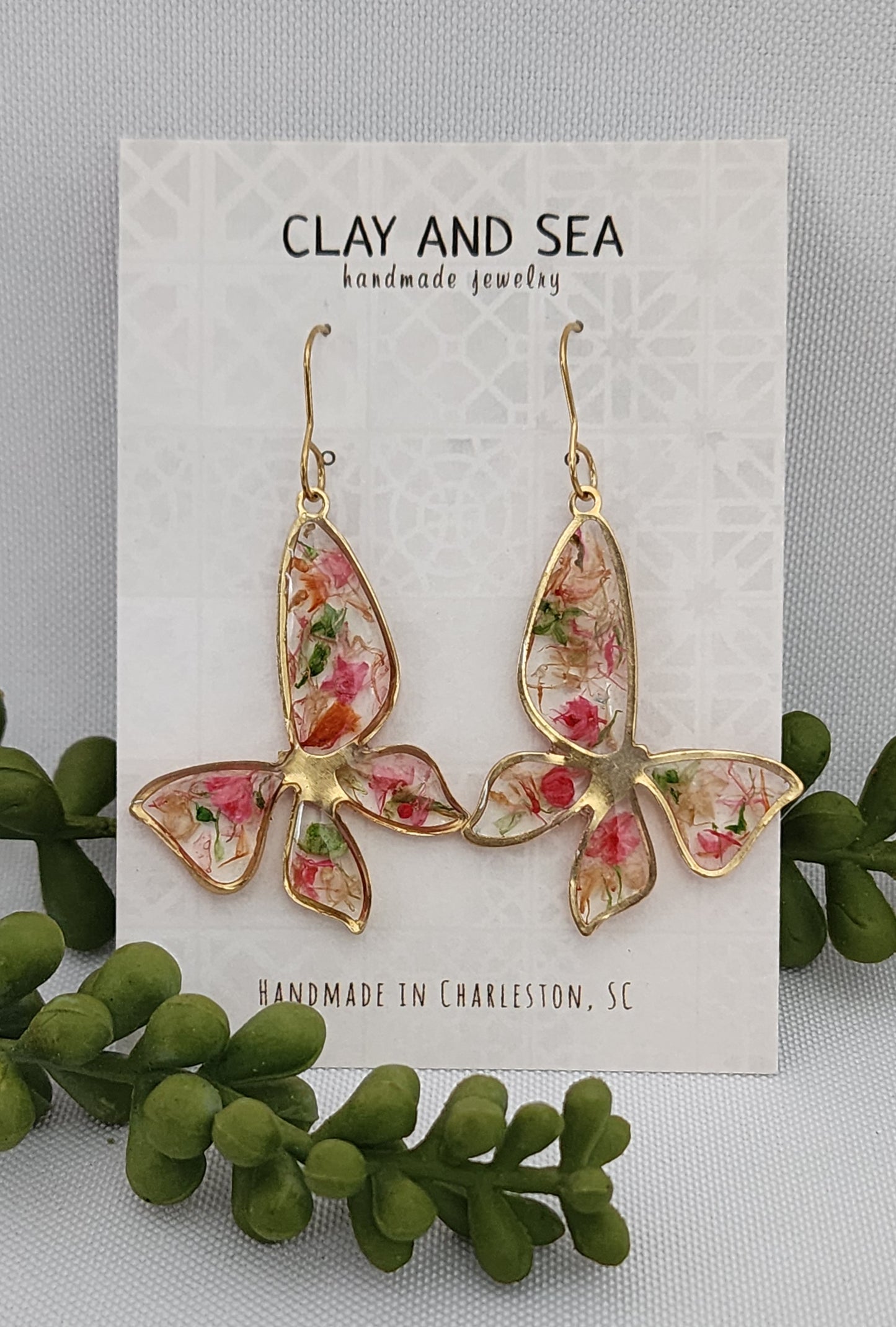 Real Pressed Flower Earrings In Butterfly - Multiple Colors