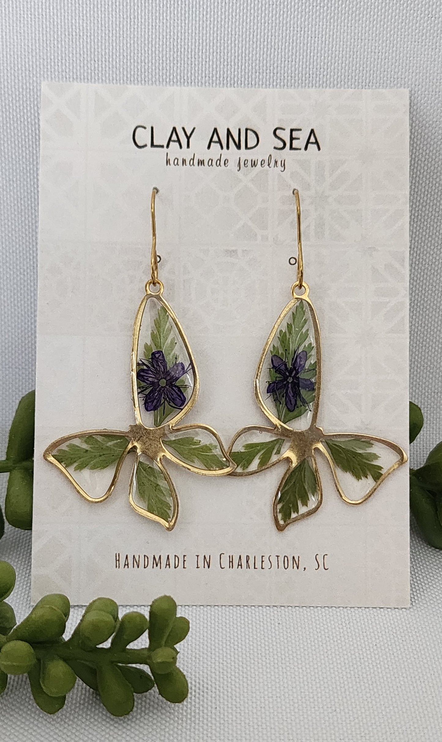 Real Pressed Flower Earrings In Butterfly - Multiple Colors