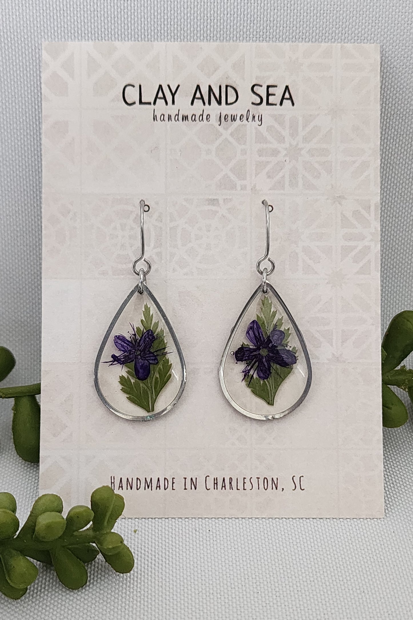 Real Pressed Flower Earrings in Indigo - Multiple Shapes