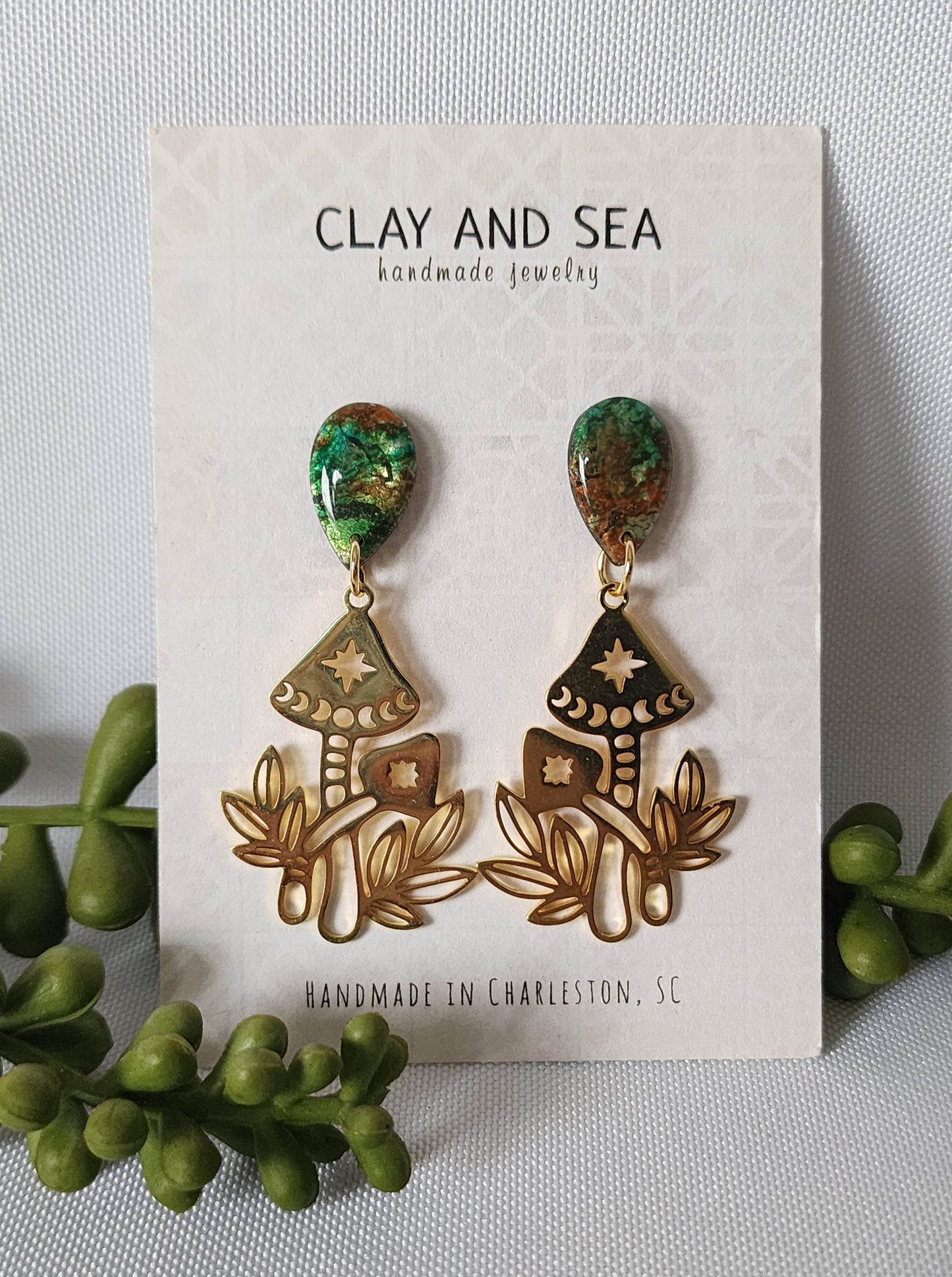 Chrysocolla Earrings in Mushroom