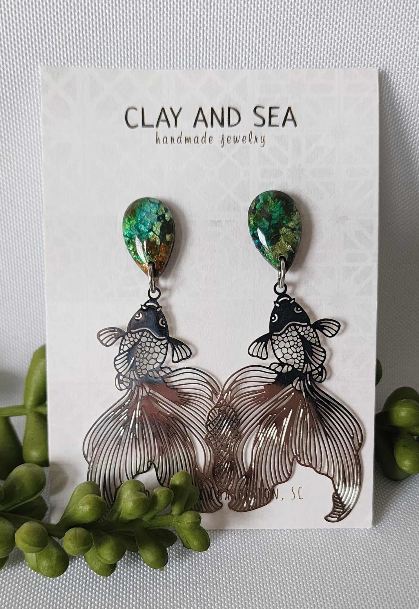 Chrysocolla Earrings in Koi Fish