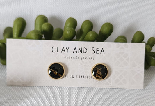 Black and Gold Stud Earrings