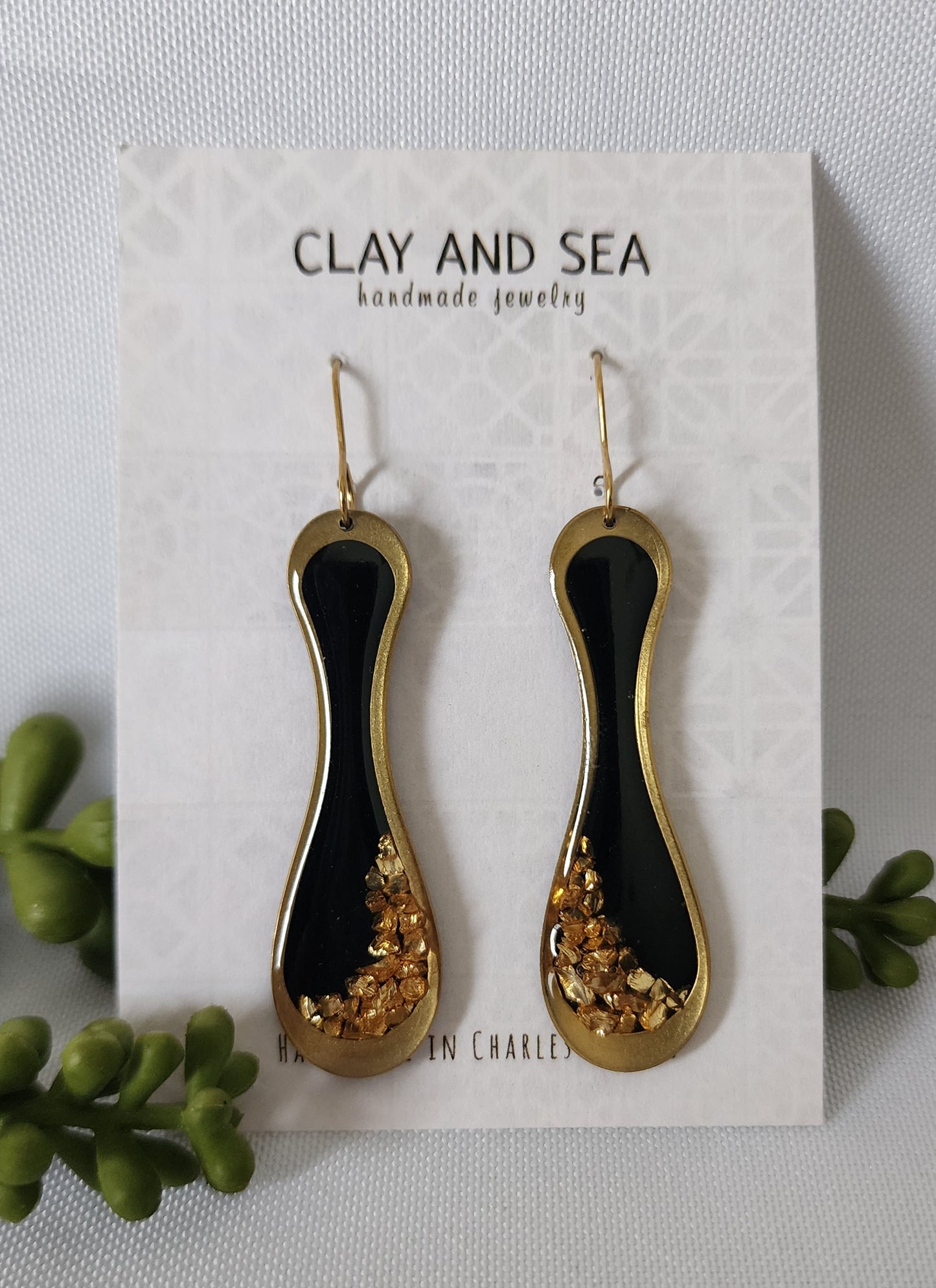 Black Earrings with Chunky Gold -Multiple Shapes