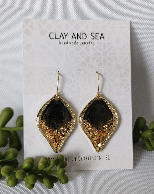 Black Earrings with Chunky Gold -Multiple Shapes