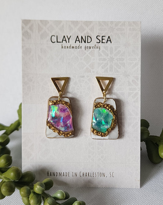 Triangle Gem Drop Earrings