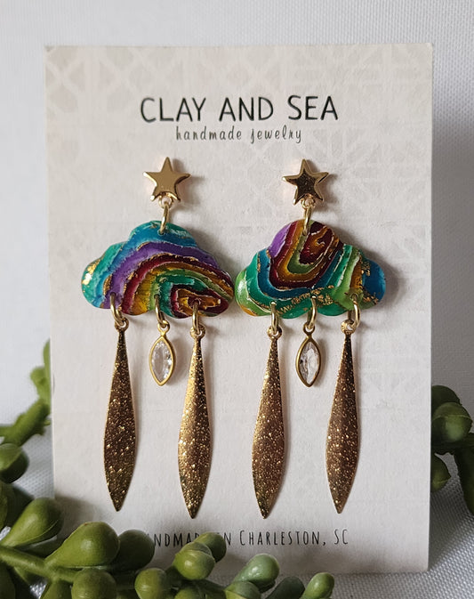 Cloud Earrings in Rainbow Swirls
