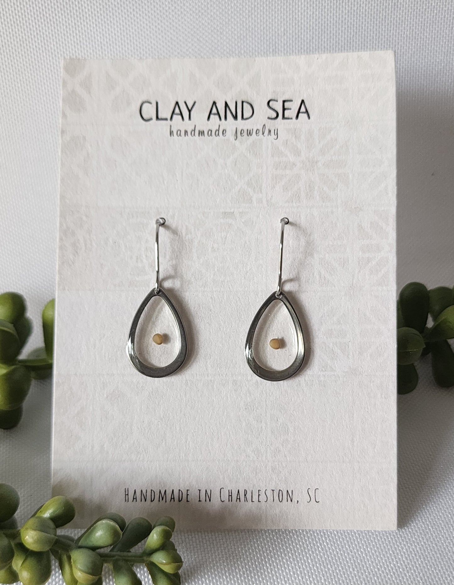 Handmade mustard seed polymer clay dangle earrings by Clay and Sea Charleston SC - view 2