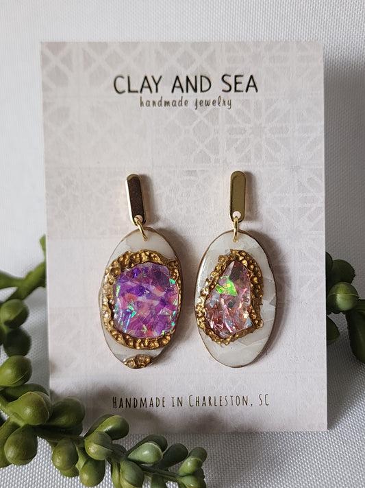 Oval Gem Drop Earrings