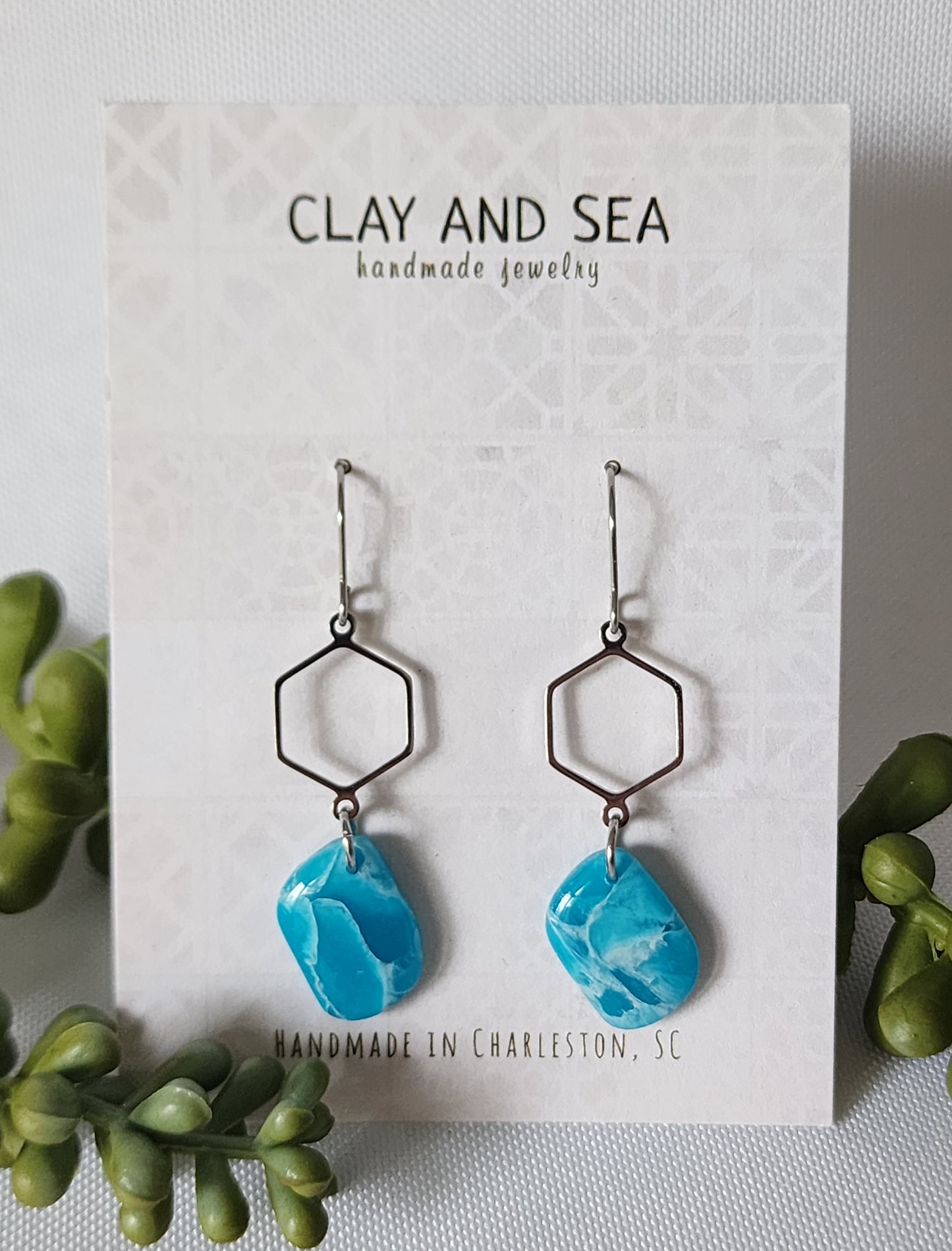 Turquoise Blue Earrings in Stone Drop