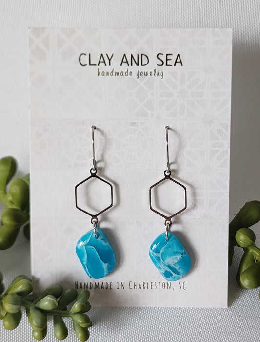 Turquoise Blue Earrings in Stone Drop