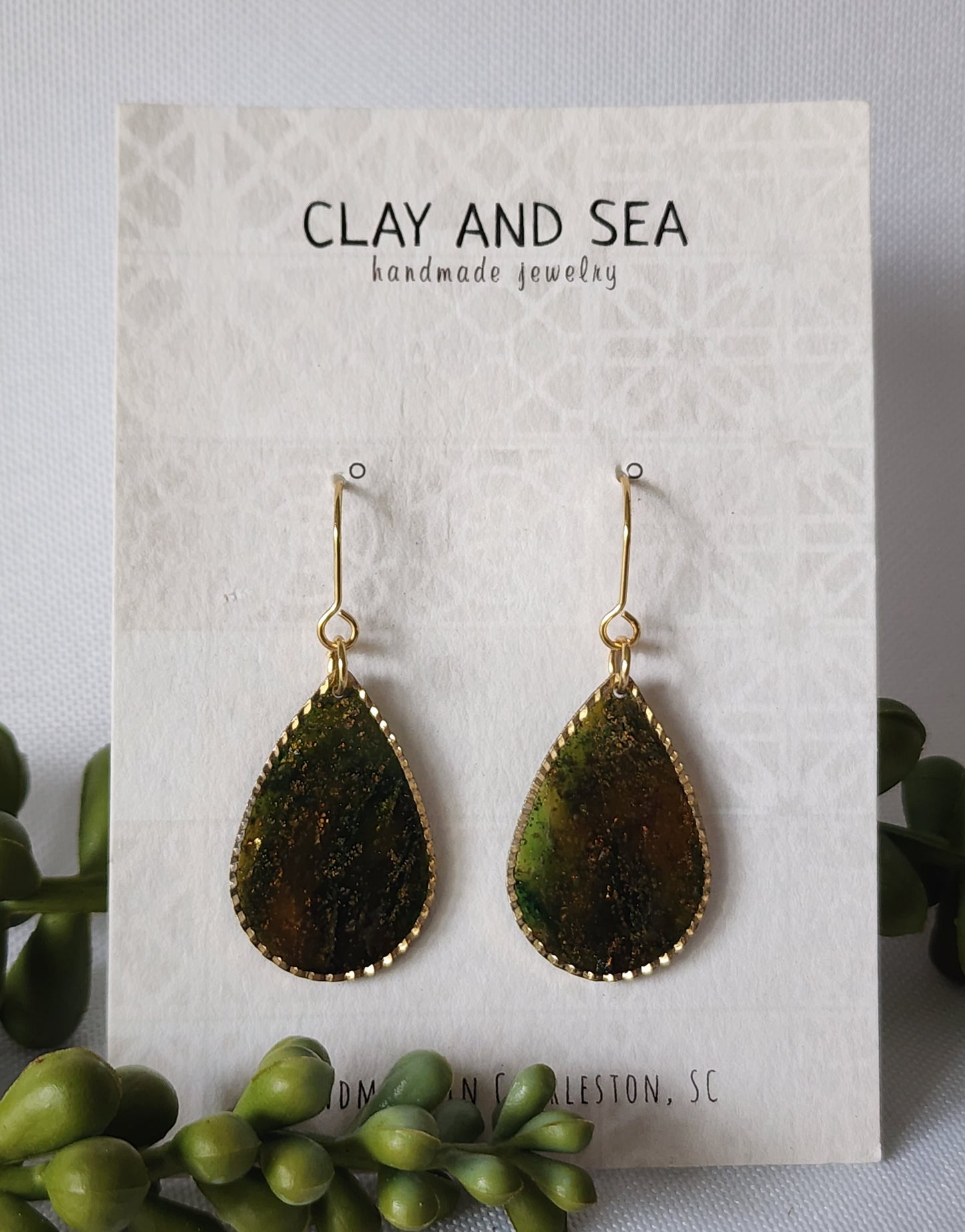 Gold Rimmed Teardrop Earrings Multiple Colors and Designs