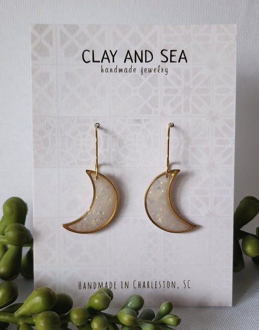 Opal Earrings in Moon Drop