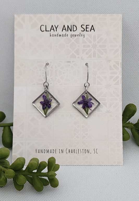 Real Pressed Flower Earrings in Indigo - Multiple Shapes