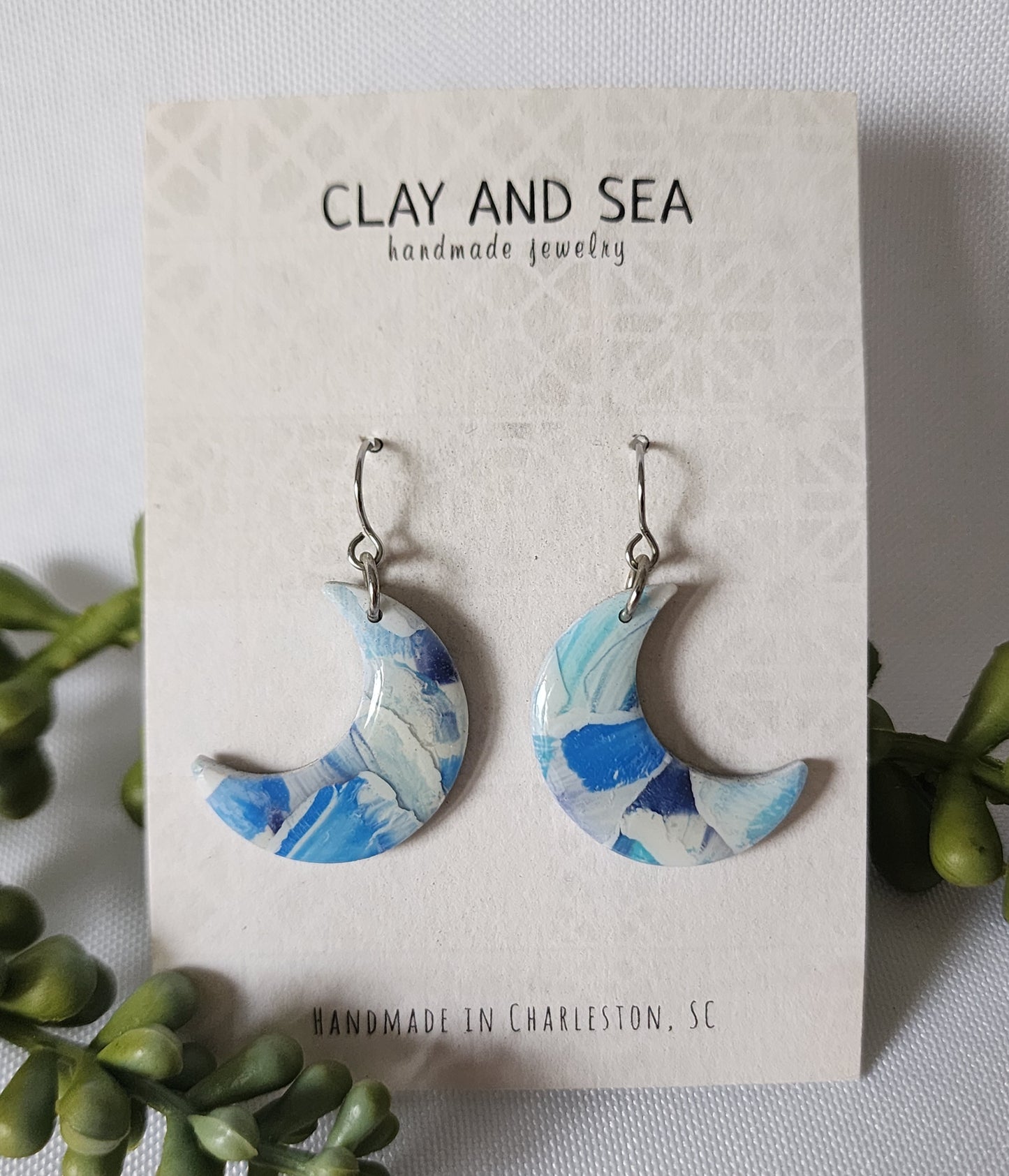 Moon Earrings in Blue Sky