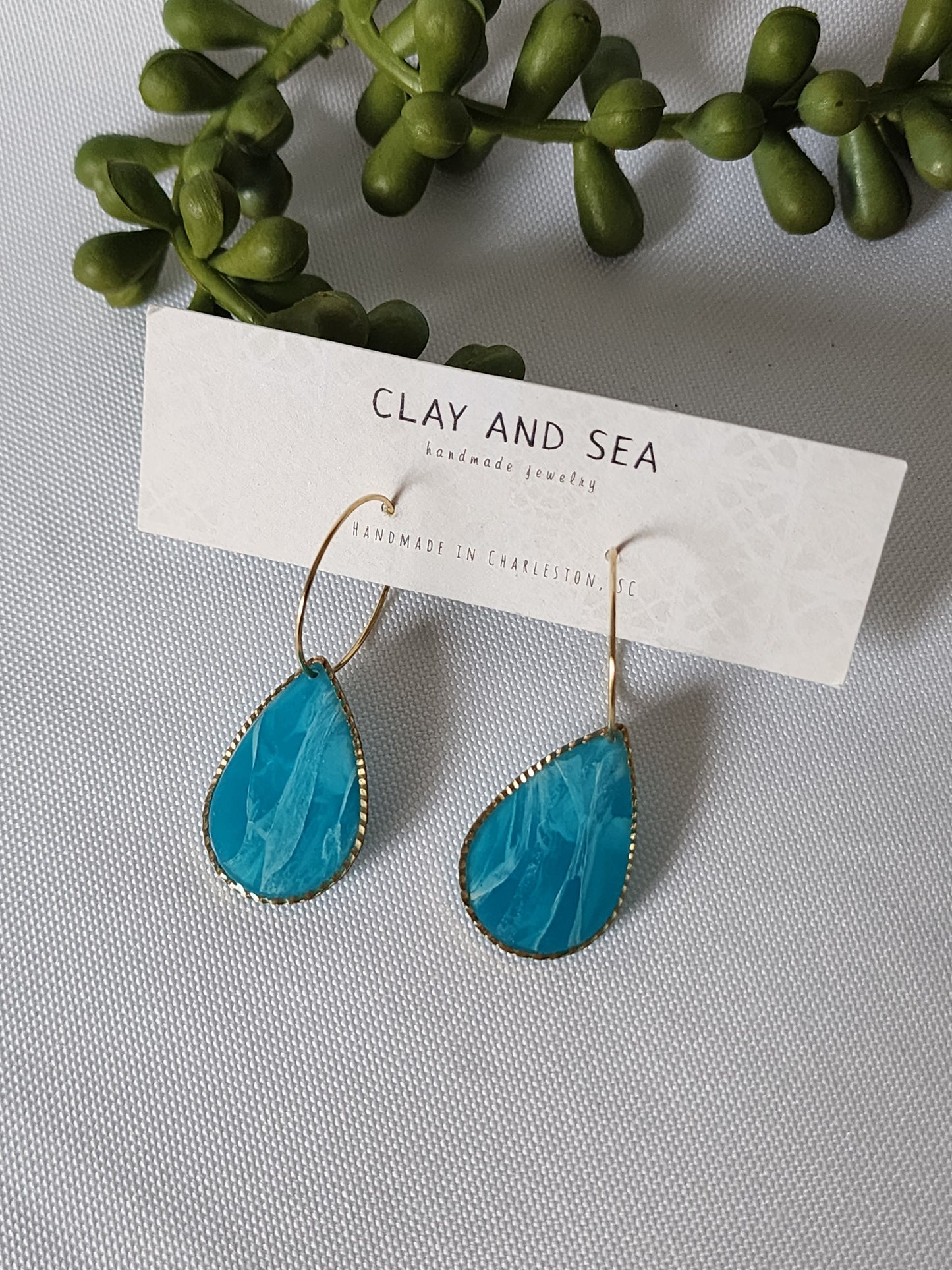Gold Rimmed Teardrop Earrings Multiple Colors and Designs