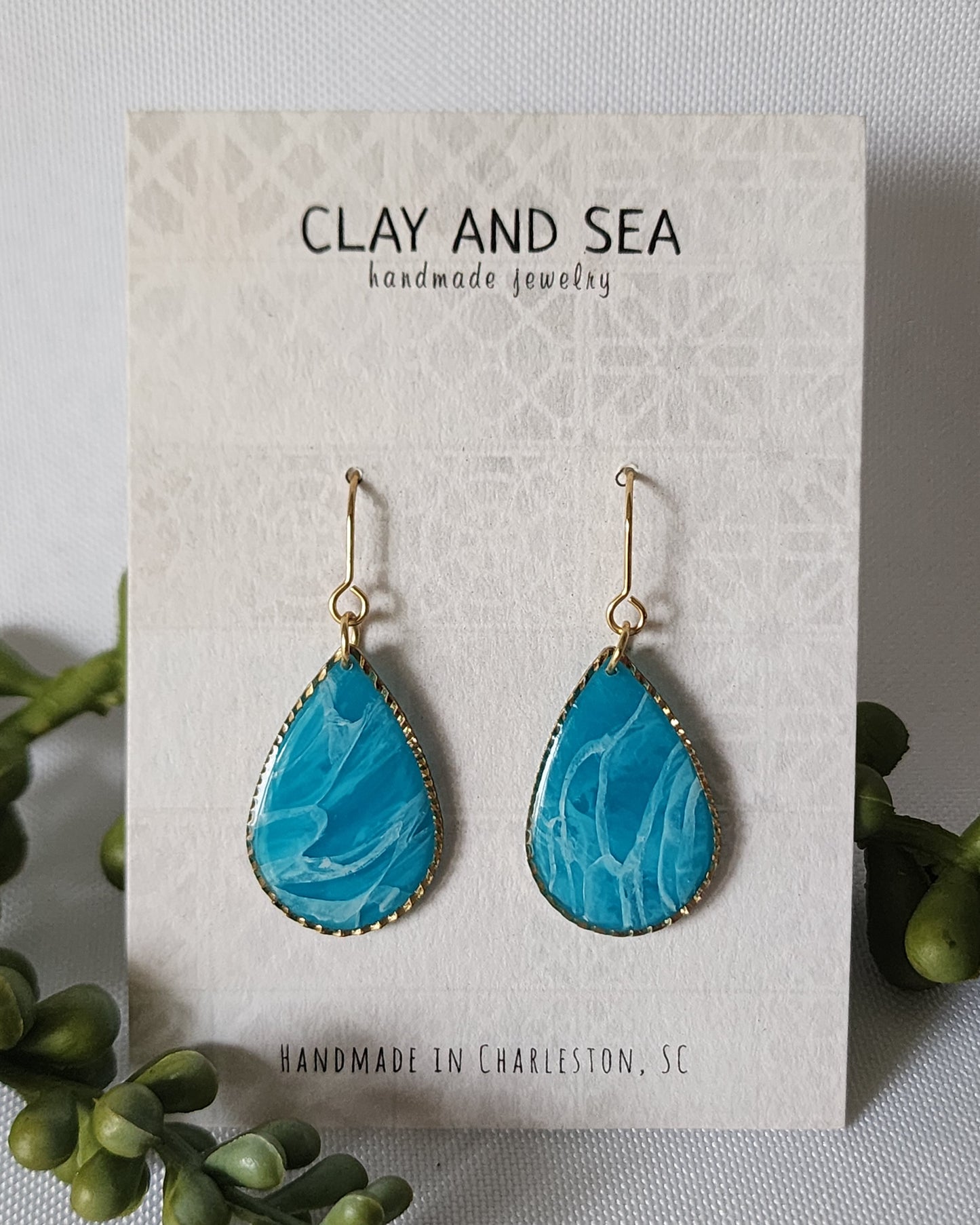 Gold Rimmed Teardrop Earrings Multiple Colors and Designs