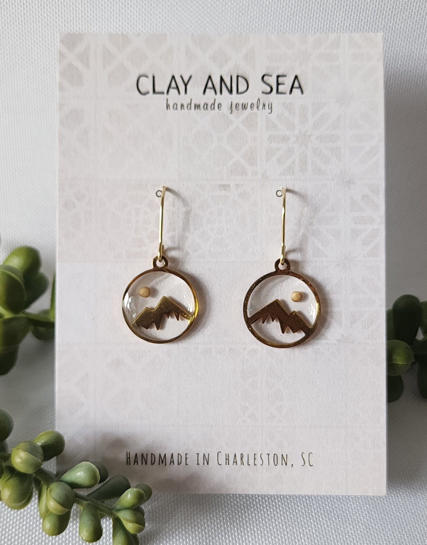 Handmade mustard seed polymer clay dangle earrings by Clay and Sea Charleston SC - view 5