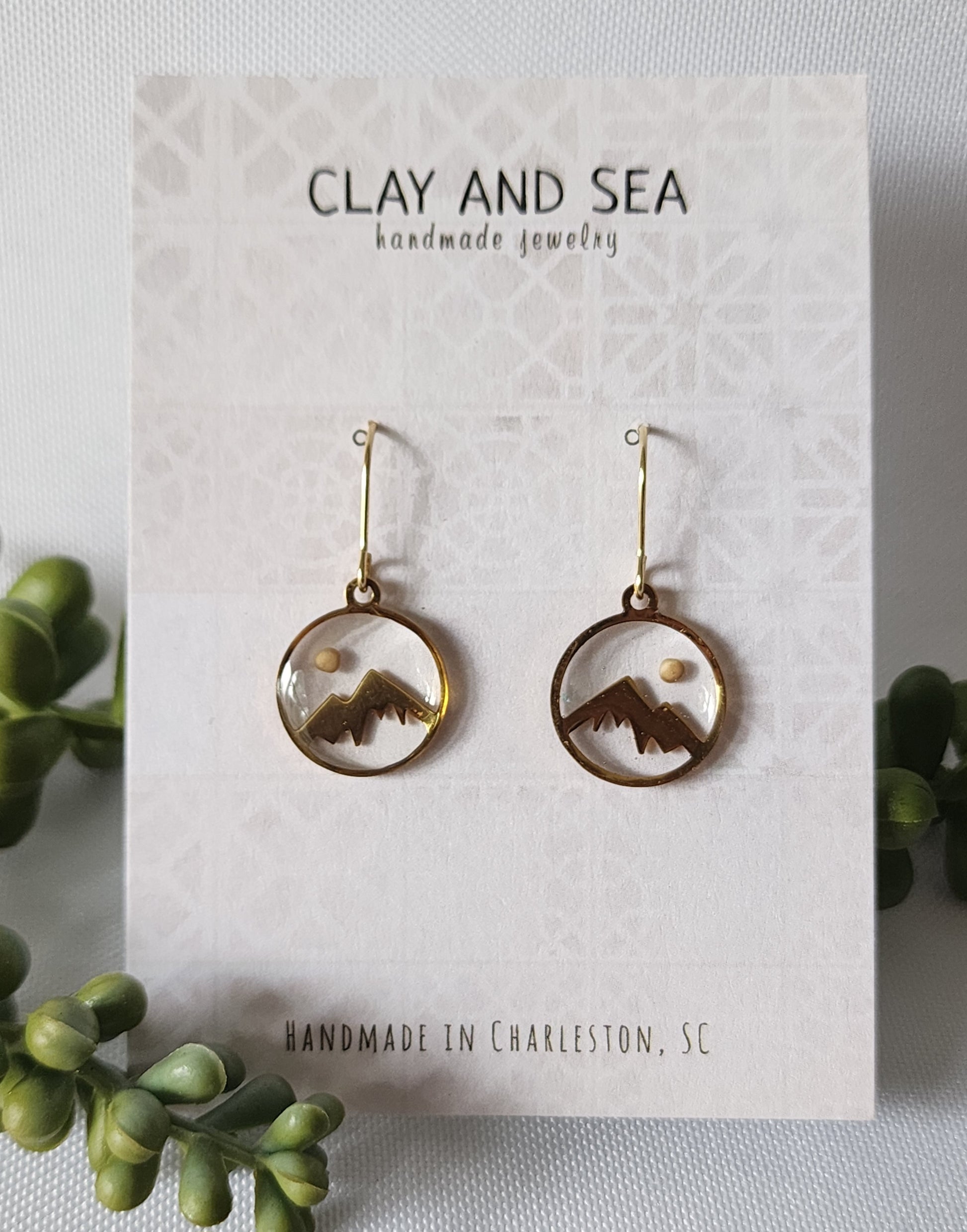 Handmade mustard seed polymer clay dangle earrings by Clay and Sea Charleston SC - view 5