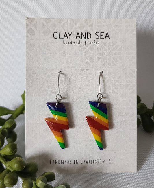 Rainbow Stripe Earrings in Lightning Bolt