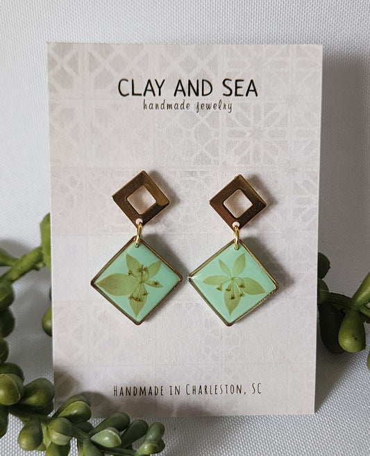 Real Pressed Flower Earrings in Meadow Mint