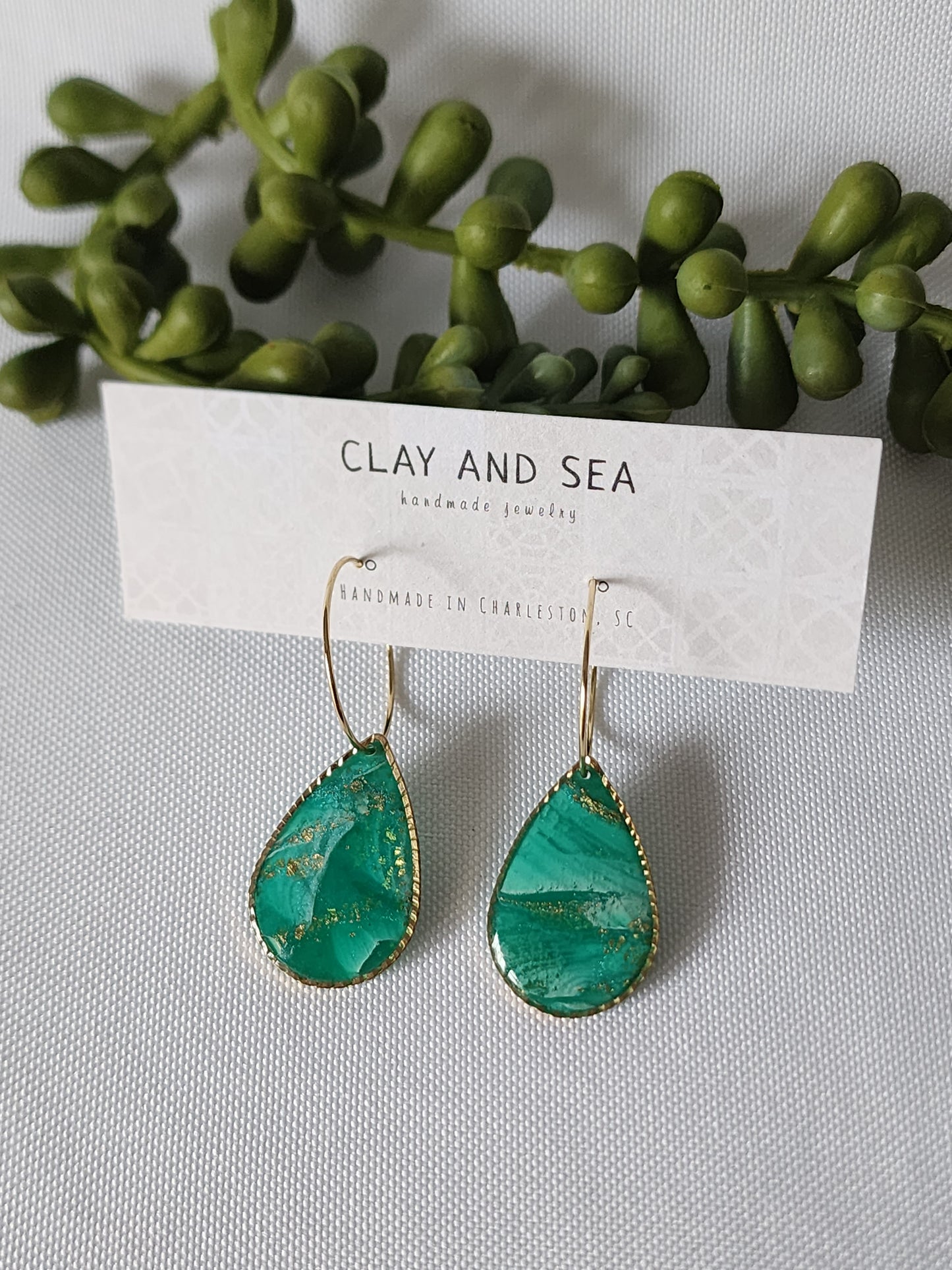 Gold Rimmed Teardrop Earrings Multiple Colors and Designs