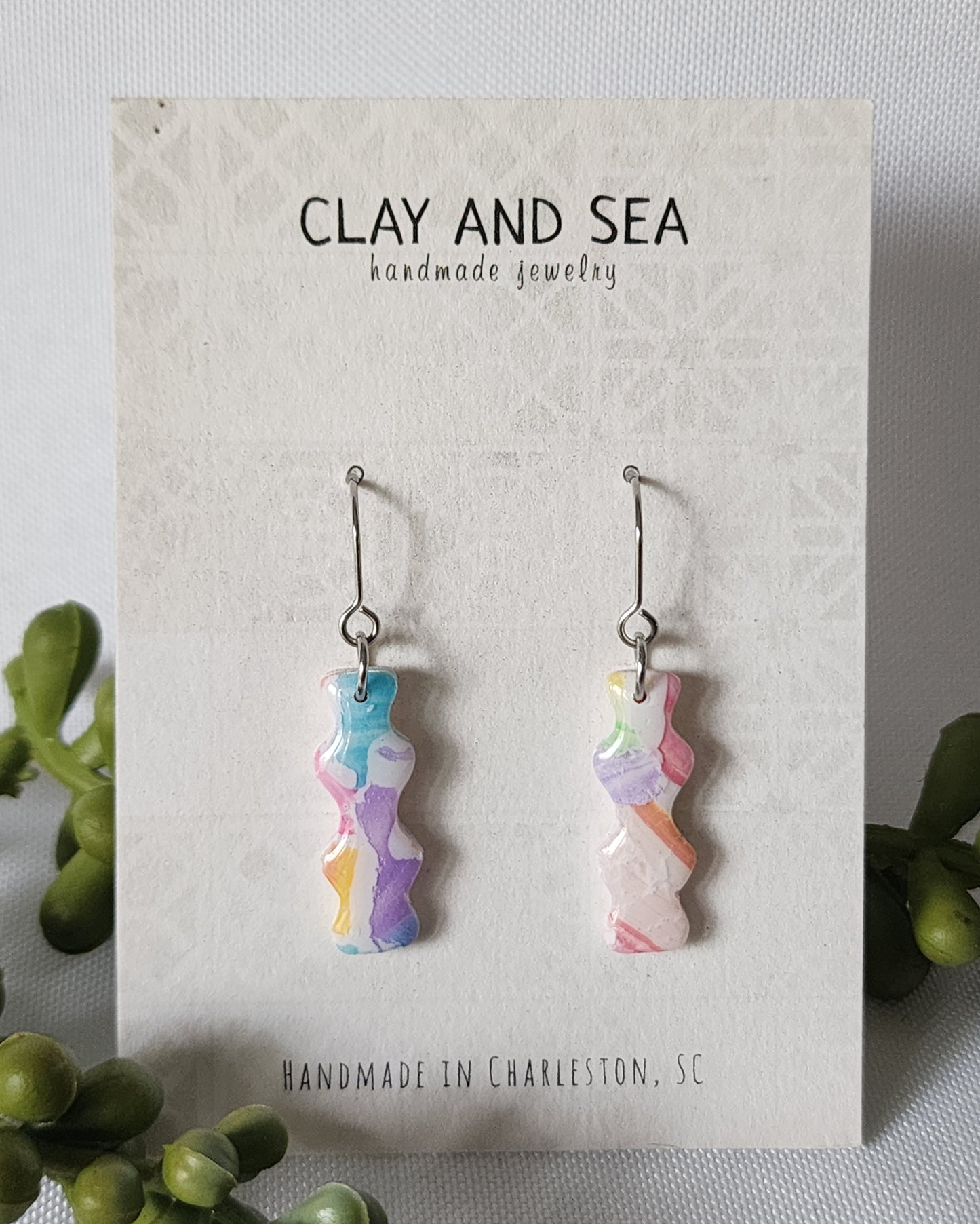 Painted Pastel Earrings in Wavy Multiple Colors