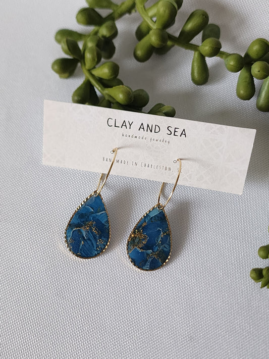 Gold Rimmed Teardrop Earrings Multiple Colors and Designs