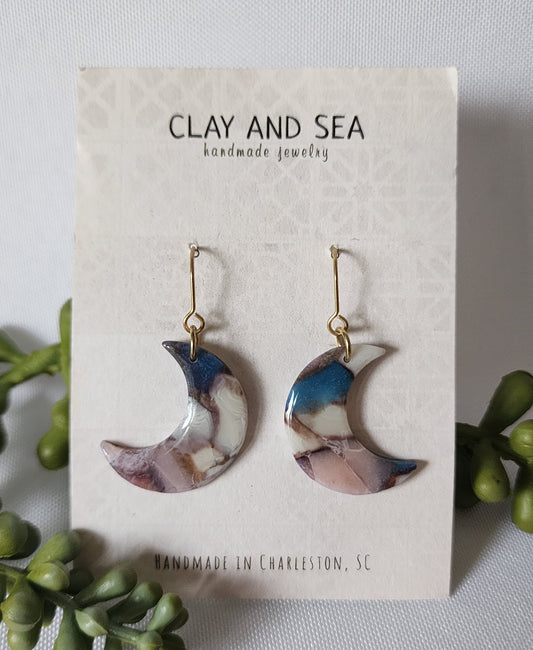 Moon Earrings in Turquoise Rose Quartz