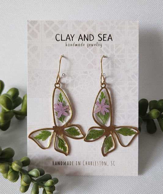 Real Pressed Flower Earrings In Butterfly - Multiple Colors
