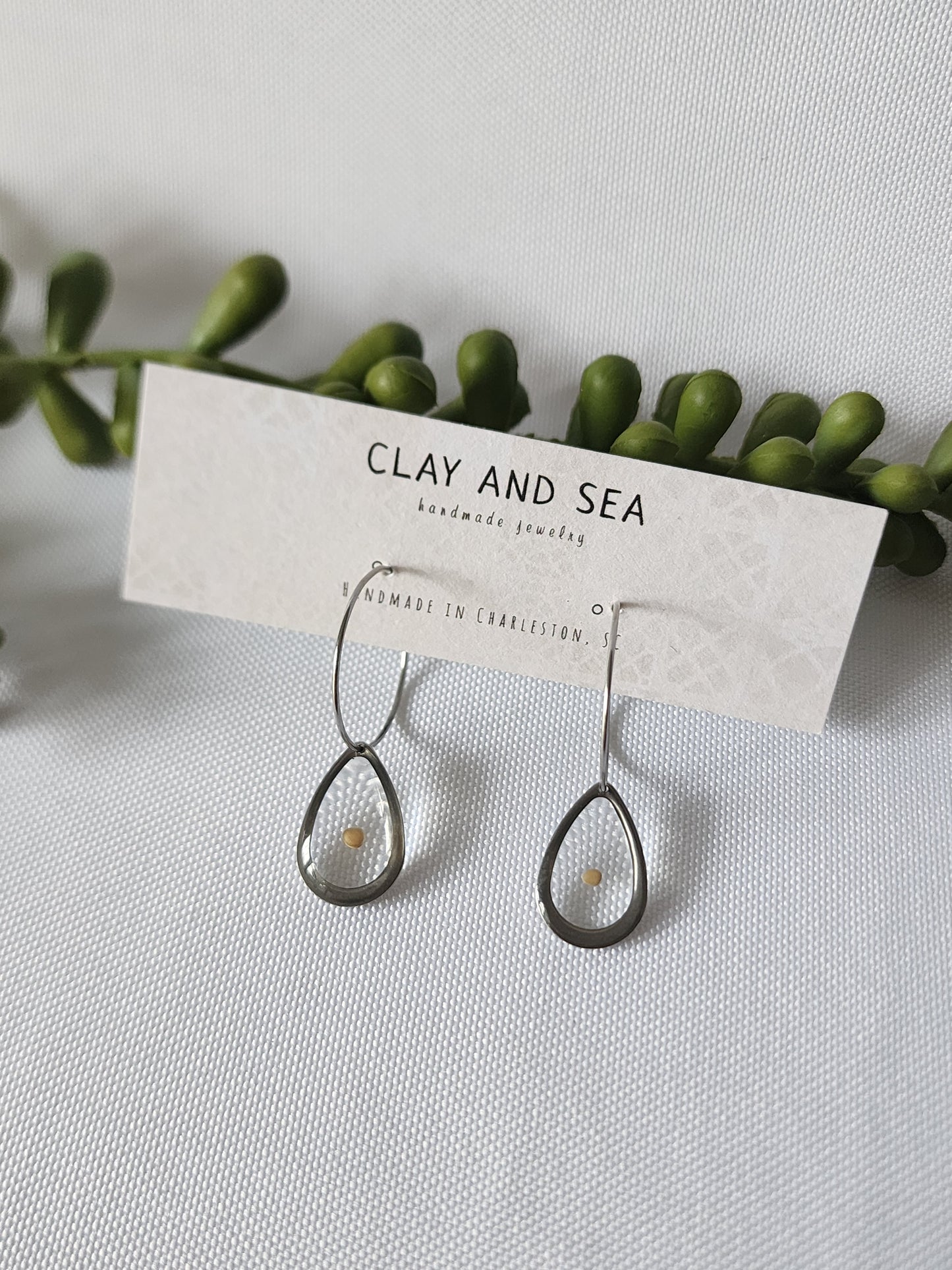 Handmade mustard seed polymer clay dangle earrings by Clay and Sea Charleston SC - view 4