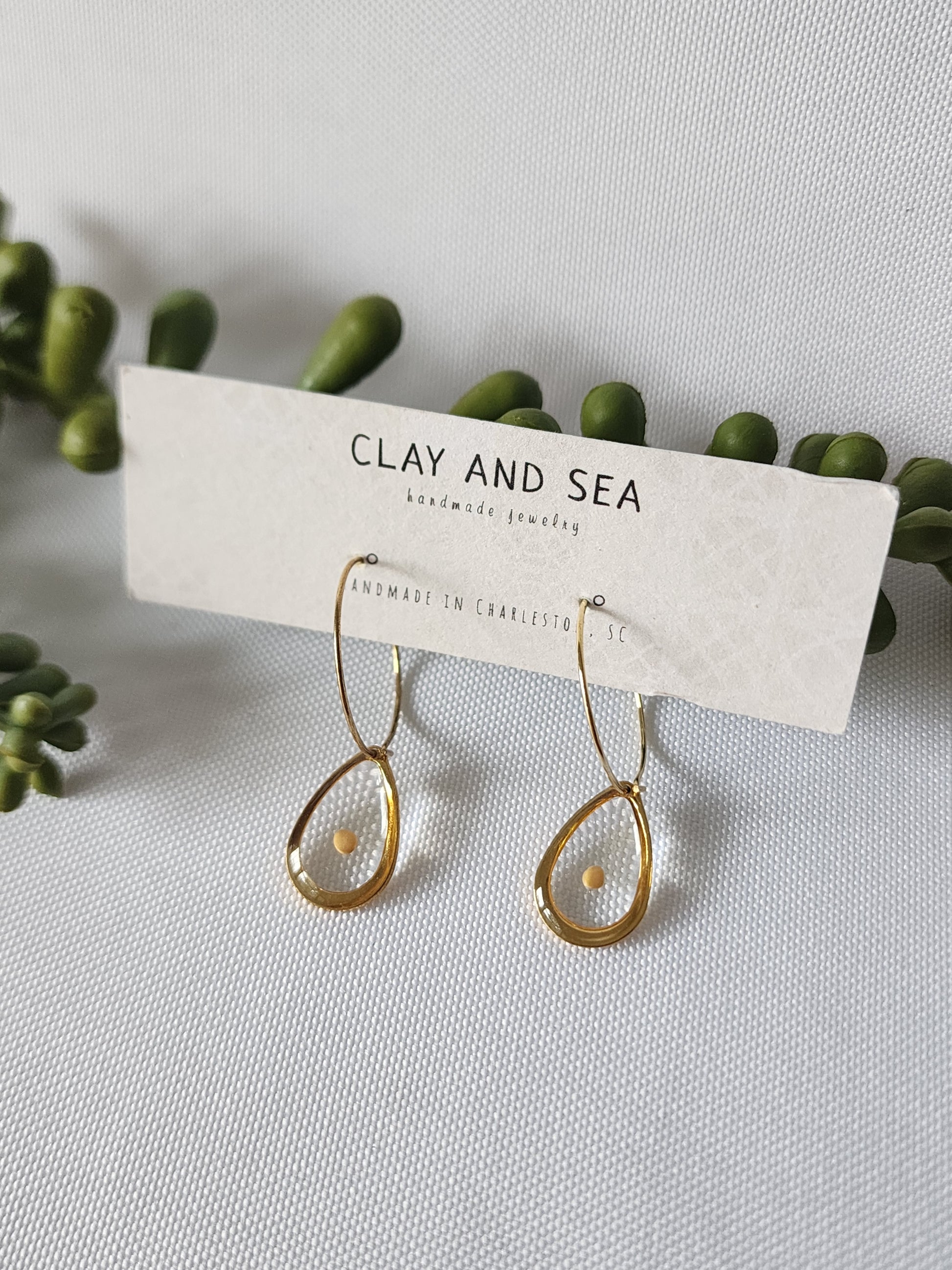 Handmade mustard seed polymer clay dangle earrings by Clay and Sea Charleston SC - view 3