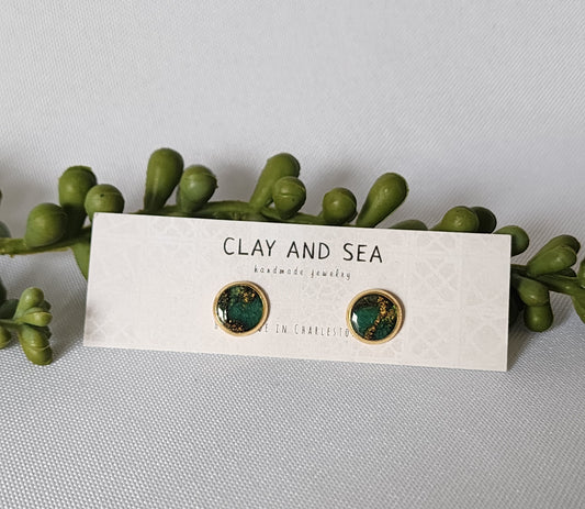 Dark Green Stud Earrings
