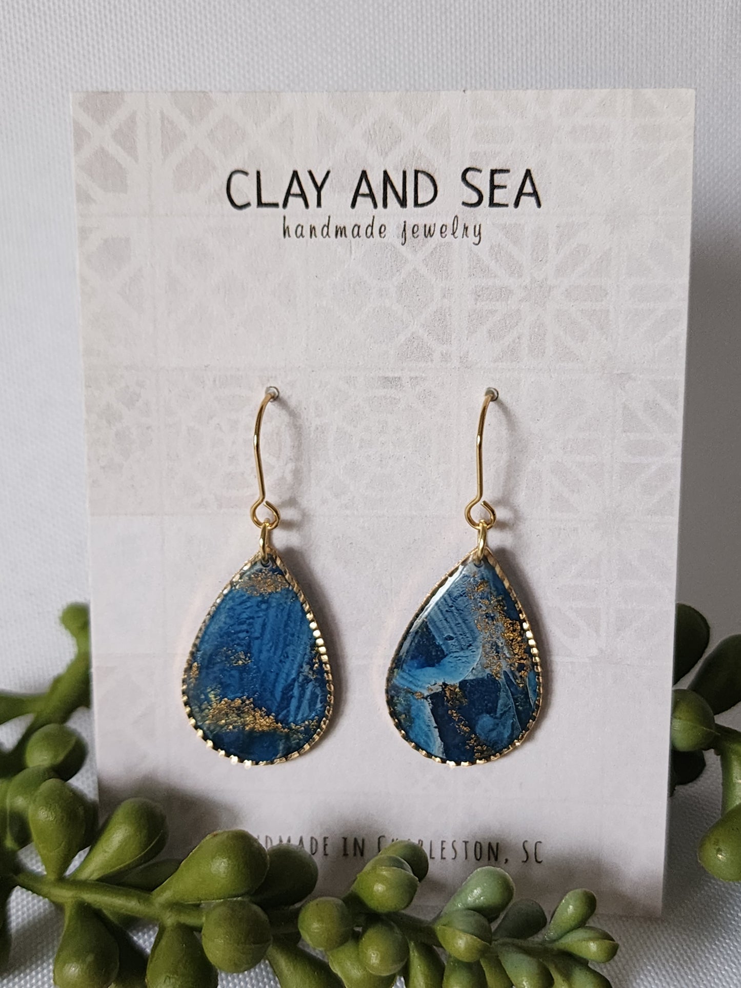 Gold Rimmed Teardrop Earrings Multiple Colors and Designs