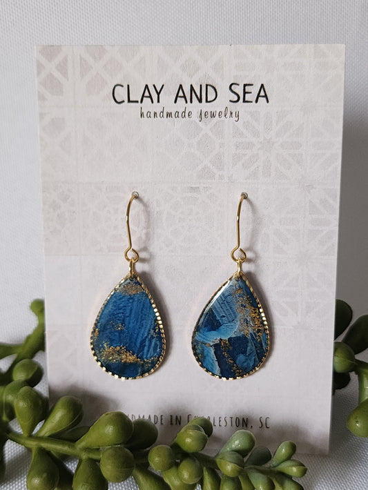 Gold Rimmed Teardrop Earrings Multiple Colors and Designs