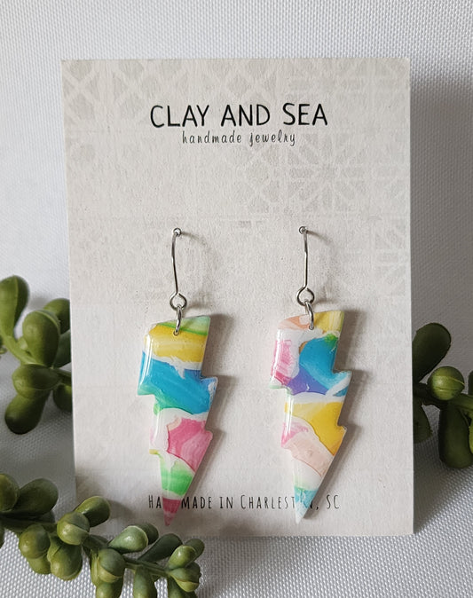 Painted Pastel Earrings in Lightning Bolt