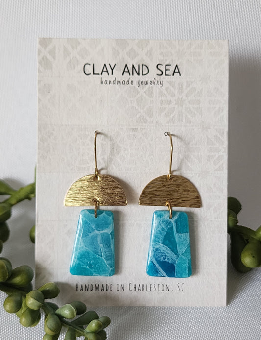Turquoise Blue Earrings in Arc Drop